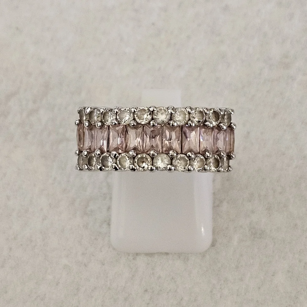 Beautiful Blush Tourmaline & White Topaz Ring Sterling Silver Size 7.5 - Picture 9 of 11